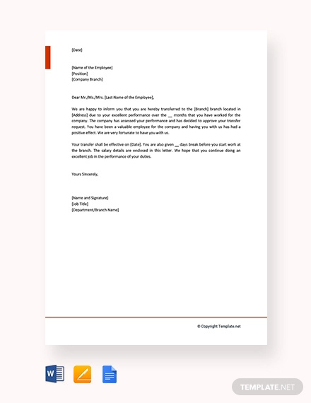 free employee transfer letter