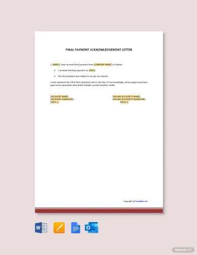 free final payment acknowledgement letter template
