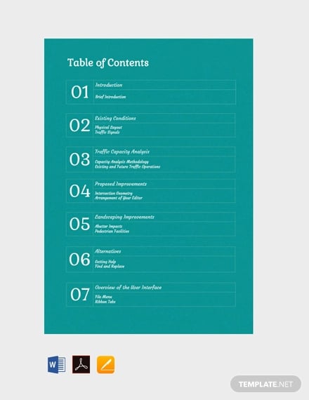 free generic table of contents template