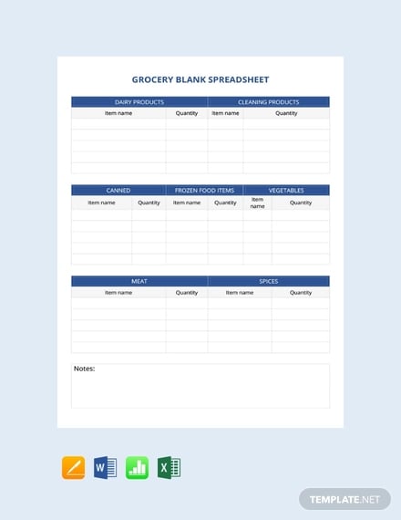 free grocery blank spreadsheet template
