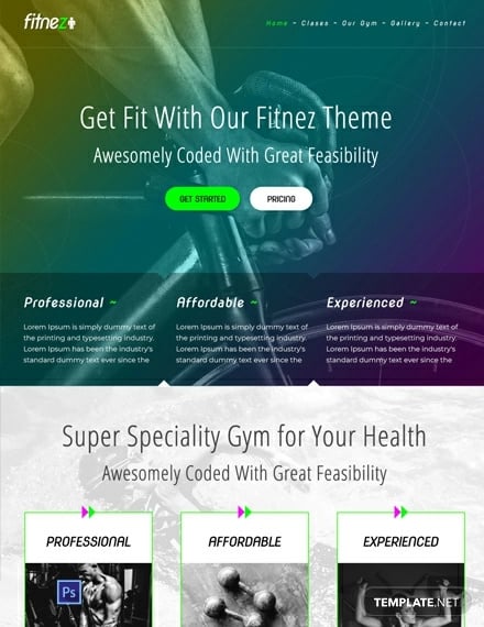 free gym psd website template