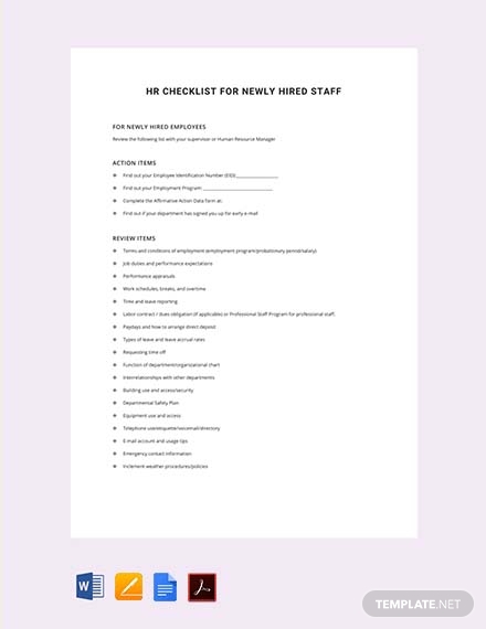 free hr checklist for newly hired staff