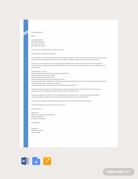 free job offer letter format