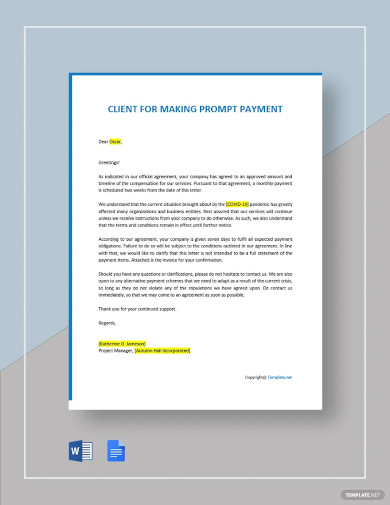 free letter to client for making prompt payment template