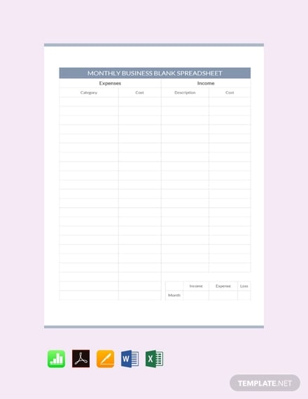 free monthly business blank spreadsheet template