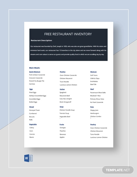 free restaurant inventory template