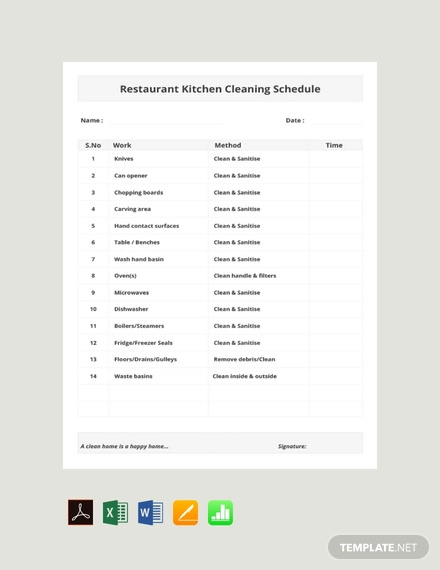 free restaurant kitchen cleaning schedule template