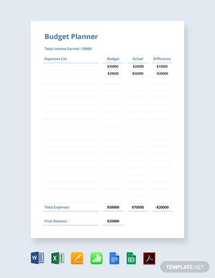 free simple budget planner template