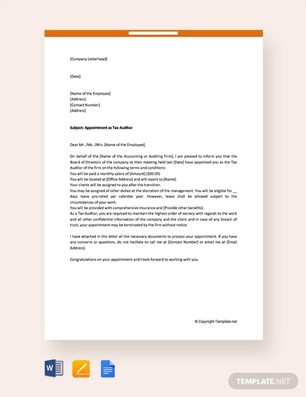 Auditor Appointment Letter Templates - 11+ Word, PDF Format Download