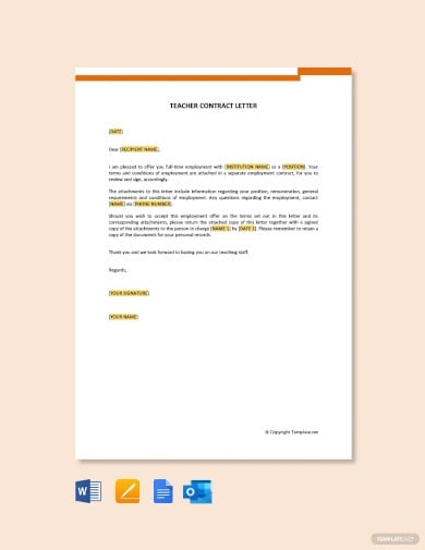 free teacher contract letter template