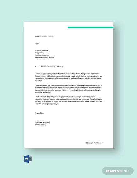 Teacher Cover Letter Example 12 Free Word Pdf Documents Download Free Premium Templates