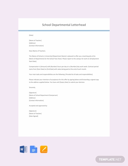 free teacher job offer letter template
