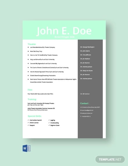 free theater actor resume template