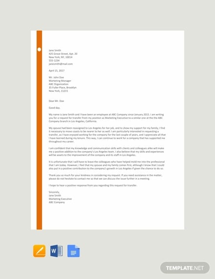 free transfer letter example template