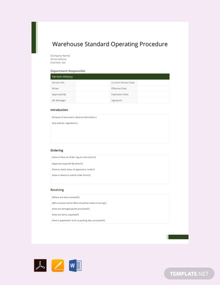free warehouse standard operating procedure template