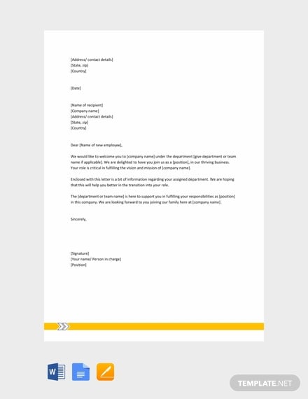 free welcome letter to new employee template 440x570 1