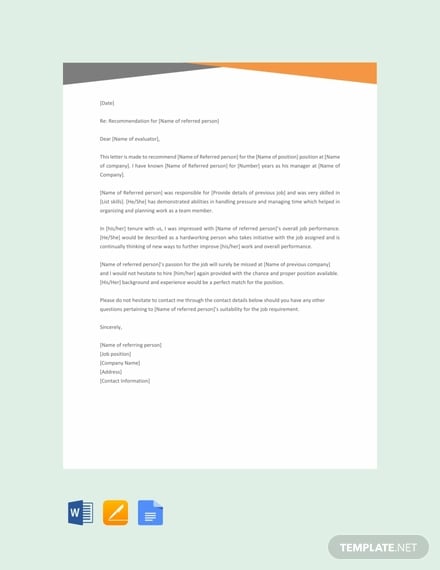 free work reference letter template