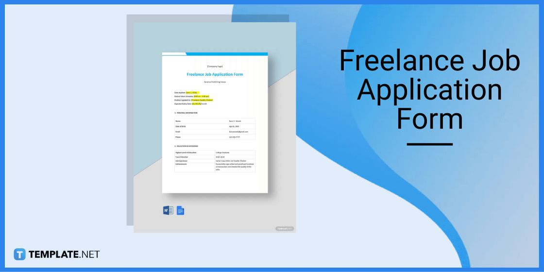freelance job application form template