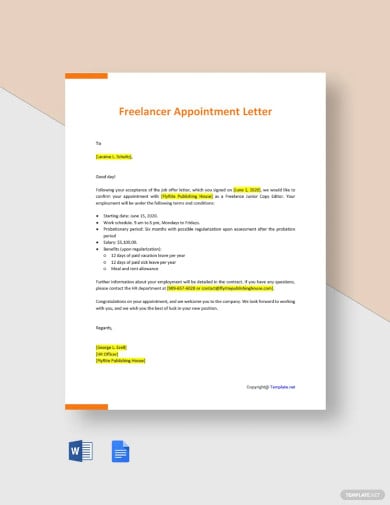 freelancer appointment letter template