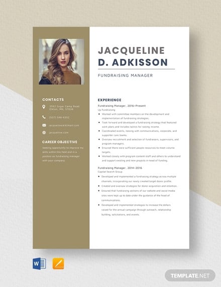 fundraising manager resume template
