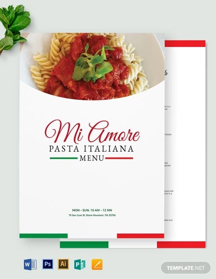 italian pasta restaurant menu template