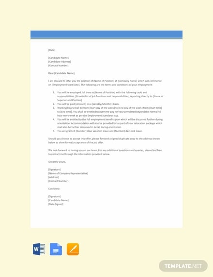 job offer letter with free accommodation template