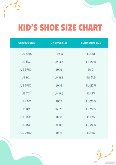 Printable Shoe Size Chart - 21+ PDF Documents Download