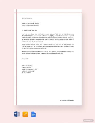 late payment reminder letter template