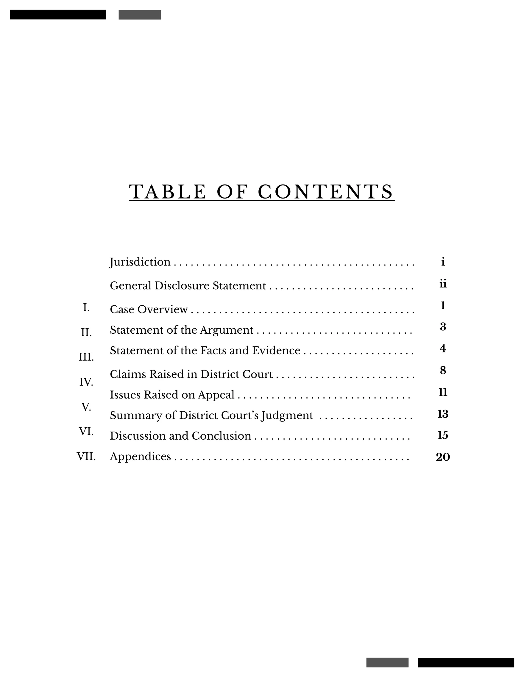 legal table of content template