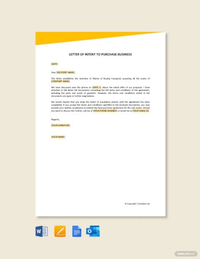 letter of intent to purchase business template