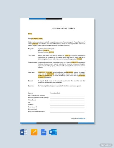 letter of intent to lease template