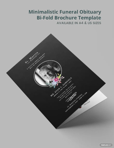 minimalistic funeral obituary bi fold brochure template