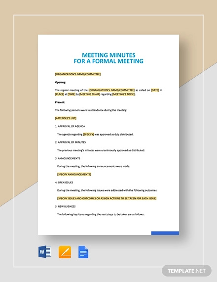 minutes for a formal meeting template