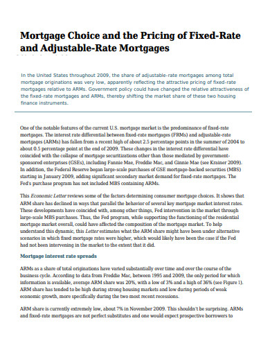 mortgage pricing of fixed rate