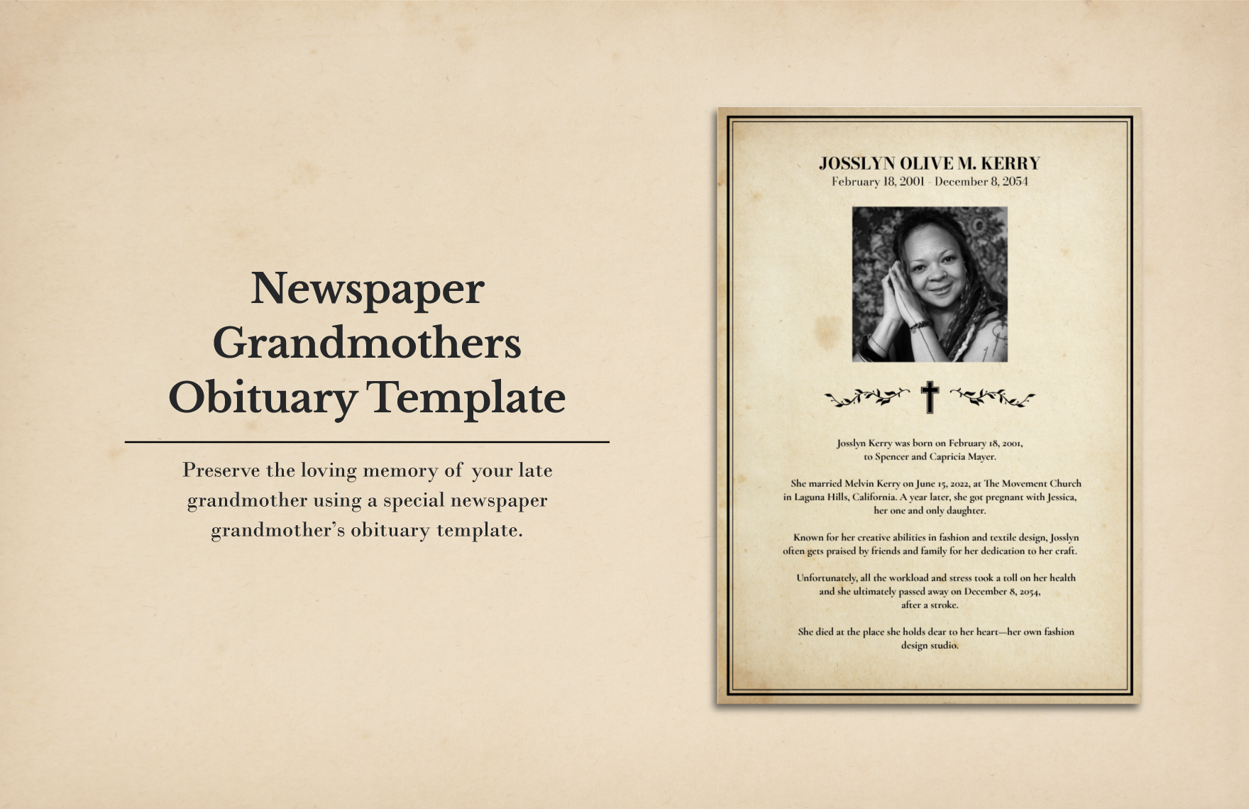 newspaper grand mothers obituary template