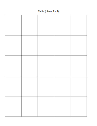 Blank Table Chart