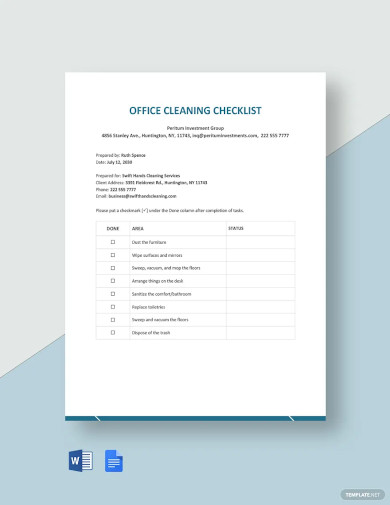 office cleaning checklist template