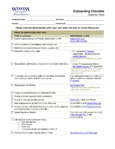 onboarding checklist sample form