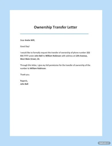 ownership transfer letter