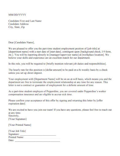 part time contract offer letter
