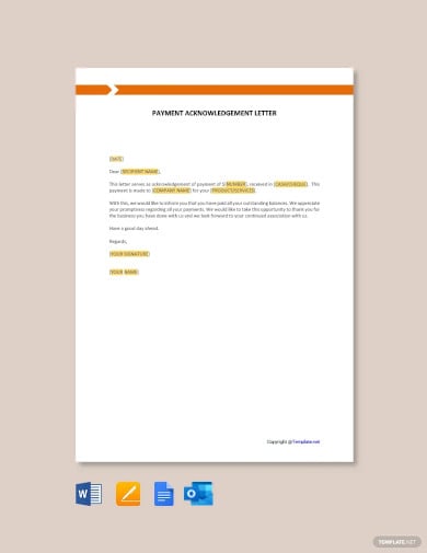 payment acknowledgement letter template