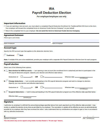 10+ Payroll Deduction IRAs Templates in PDF | Word