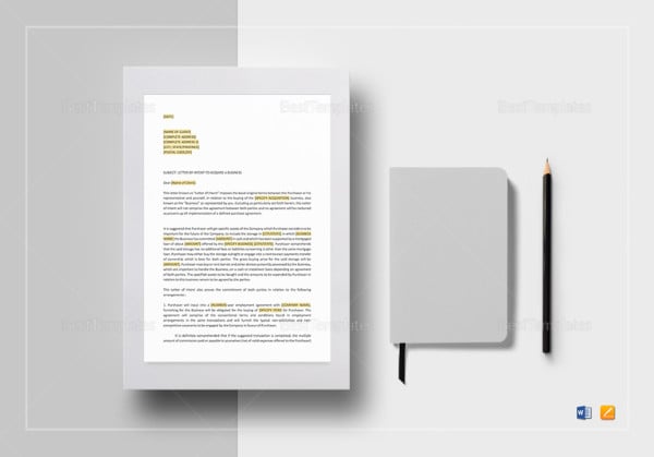 printable letter of intent acquisition of business example