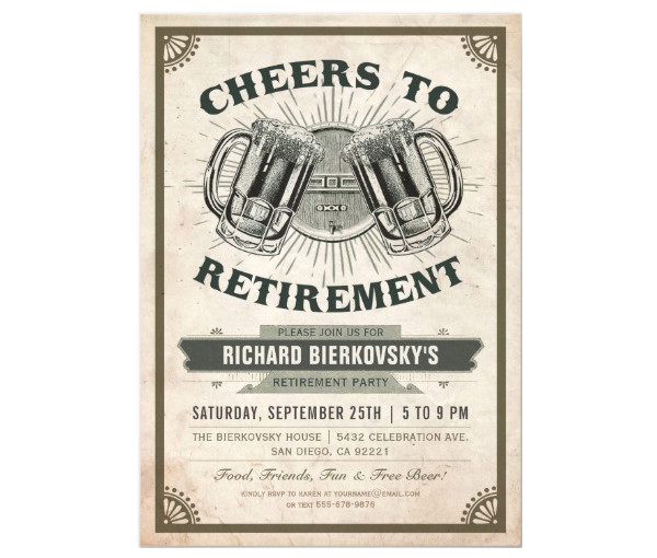 retirement party invitation vintage cheers beer