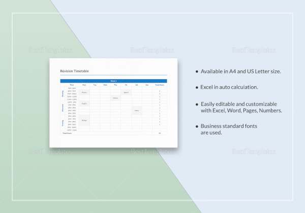 revision blank timetable template