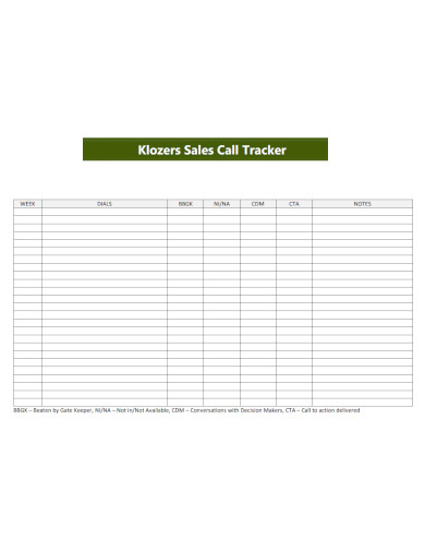 sales call tracker template