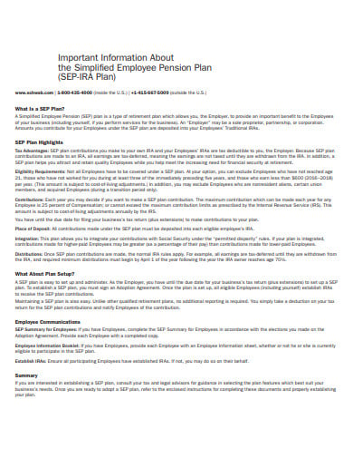sample simplified employee pension plan