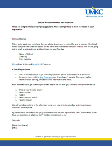 10  New Employee Welcome Email Templates in Word Pages Google Docs