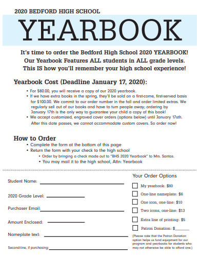 school yearbook order form