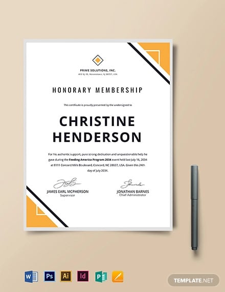 simple certificate of honorary template